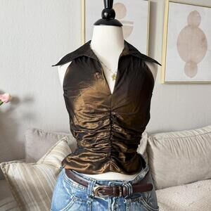 Bronze Satin Ruched Halter Top